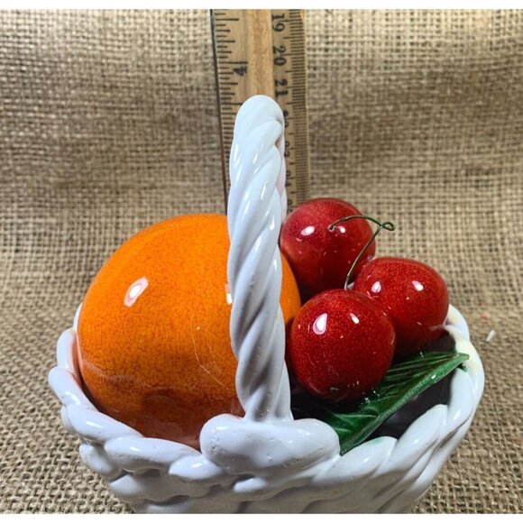 Capodimonte Ceramic Fruit Basket Laced Oval Vintage 4" Cherries & Orange - Picture 10 of 11